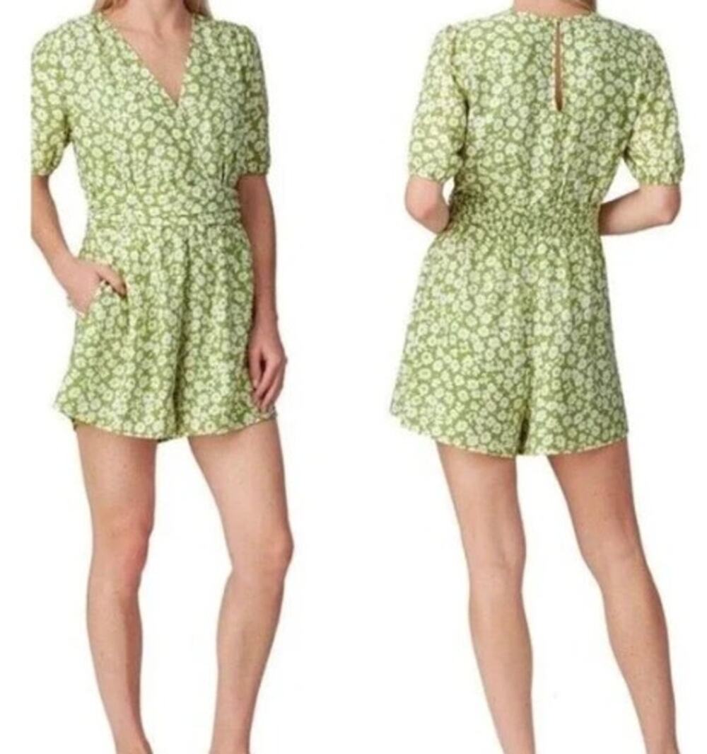 Heartloom Green White Emory Floral Short Sleeve Romper Size XS